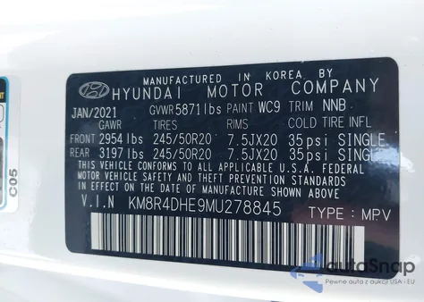 2021 Hyundai Palisade Sel z USA, uszkodzony, nr VIN KM8R4DHE9MU278845